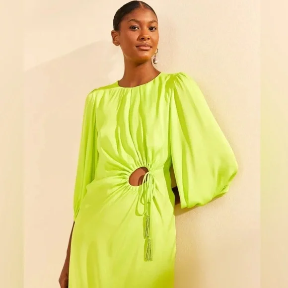 Farm Rio Lime Piping Cut Out Midi Dress L - Picture 1 of 12